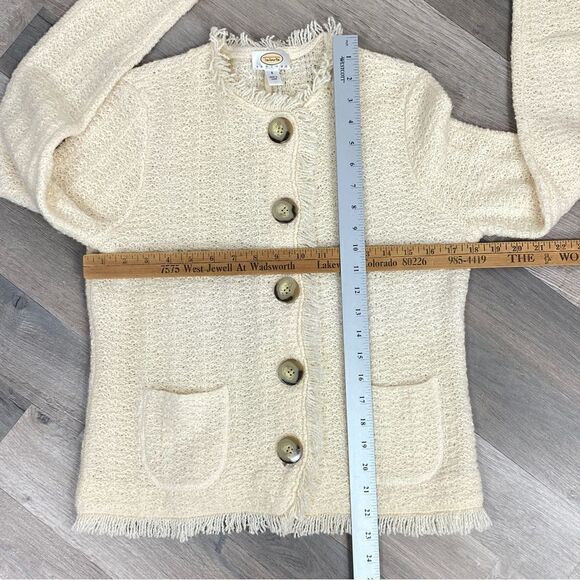 Talbots Boucle Alpaca Wool Fringe Hem Sweater Jacket Cream Button Front PS - Picture 11 of 13
